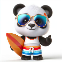 Fototapeta premium Cute panda character dressed as a summer surfer