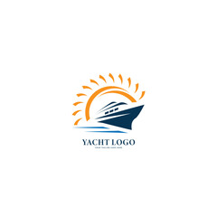 Modern super yacht vector logo design. Luxury yacht club logo line icon