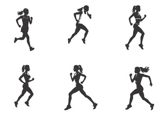silhouette running woman. Vector people running silhouettes
