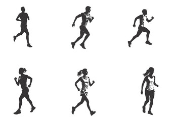 silhouette running man an woman. Vector people running silhouettes