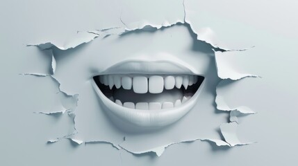 Naklejka premium Abstract torn paper, wide smiling lips.