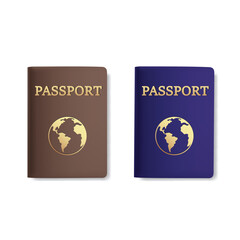 3D realistic vector Illustration, set of passports, different color. Vector illustration