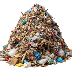 Construction garbage pile closeup isolated on transparent background