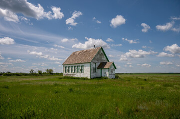 Abandoned one room prairie school house north of Hanna, Alberta.