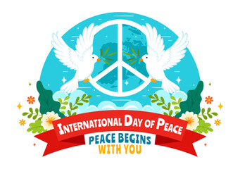 International Peace Day Vector Illustration with Hands, Pigeon, Globe, and Blue Sky to Promote Prosperity in the World in a Flat Cartoon Background