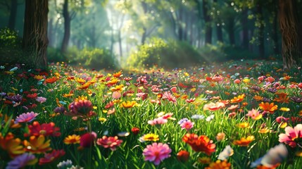 Fototapeta premium Mountain meadow in sunny day. Natural summer landscape