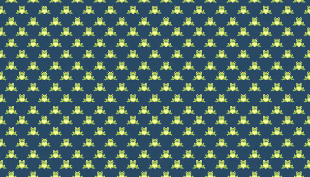 Pattern with green frog motif, a green frog pattern on a deep blue background
