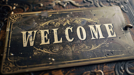 A timeless greeting card with "WELCOME" in an elegant, serif font against a vintage-inspired background. .