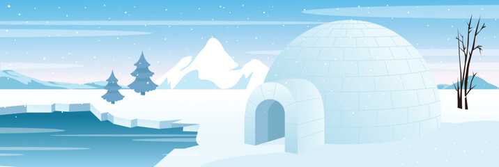 Cute and nice design of Igloo inside with furniture and interior objects vector design