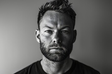 Fototapeta premium Portrait of a man with a beard on a gray background.