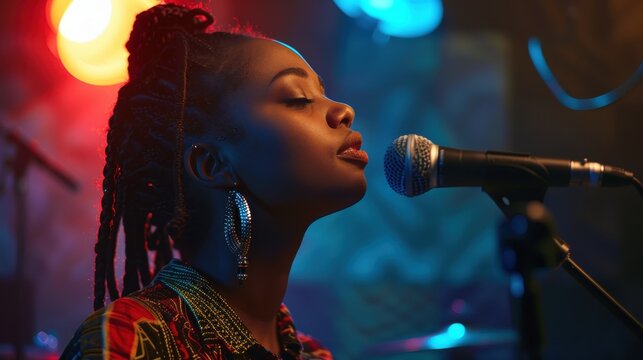 Woman singing into a microphone