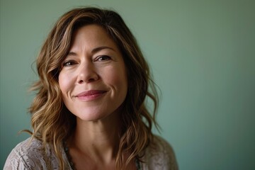 Portrait of a beautiful middle aged woman with long wavy hair