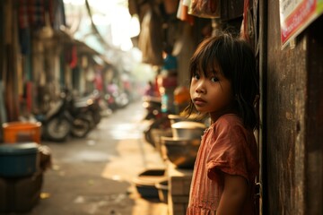 Obraz premium Little Asian girl in the streets of Hoi An, Vietnam.