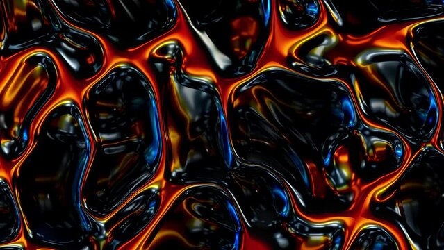 Abstract dark red liquid metal texture slow motion background.