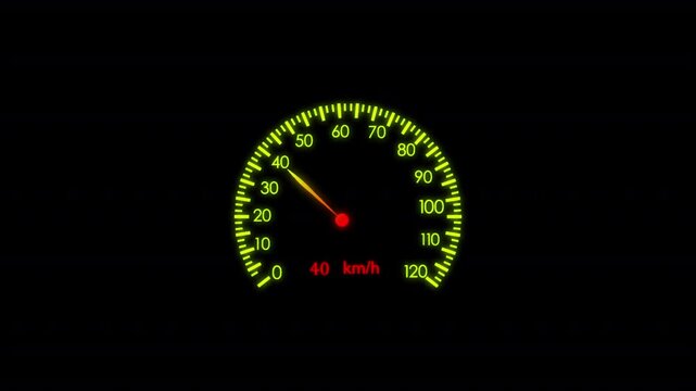 Speed meter in action, modern stylish speed meter animation Speedometer Display on Black Background, speedometer background animation.