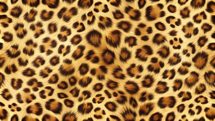 Vibrant leopard skin seamless pattern featuring soft, realistic fur texture with natural golden brown and dark spots on creamy background.