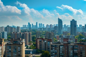Cityscape with Tall Buildings and Blue Sky