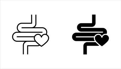 Intestine with heart icon set. Healthy internal organ, digestive tract symbol vector illustration on white background
