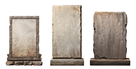 Set of Vertical rectangular stone signboards isolated on transparent background