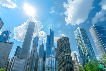 Obraz premium Chicago Skyline Under a Sunny Sky