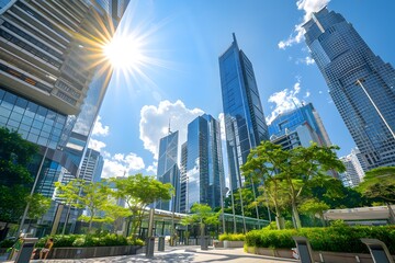 Naklejka premium Modern Skyscrapers in a Vibrant City Landscape