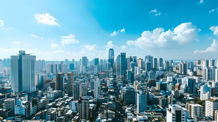 Obraz premium Urban Skyline with Blue Skies and White Clouds