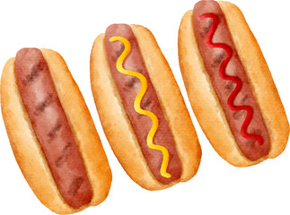 National Hot Dog Day. Hot dog with watercolor drawing.  Design concept of a banner, greeting card.