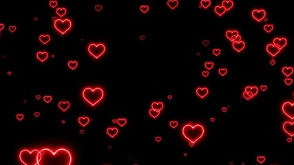 Red neon valentine heart background. Neon hearts flying background. Colorful hearts flying background. Seamless loop - Powered by Adobe