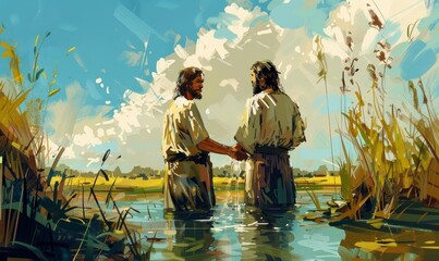 Baptism Of The Lord. Digital illustration, Generative AI