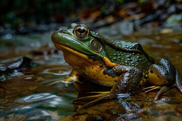 Obraz premium American Bullfrog, Macro,Left side view