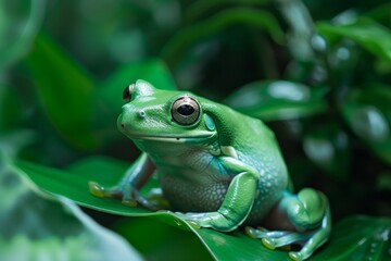Naklejka premium Australian Green Tree Frog, Left side view