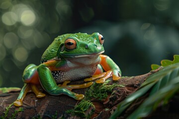 Obraz premium Australian Green Tree Frog, Macro,Left side view