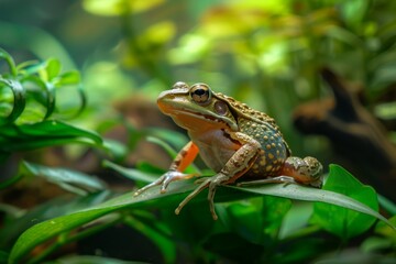 Full body view of African Clawed Frog on leave in natural habitat, full body shot, full body View