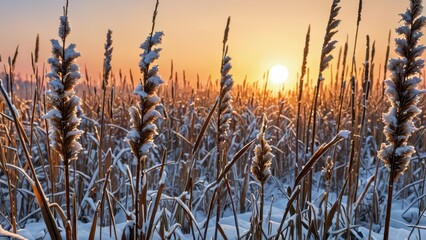Fototapeta premium Frosty Grass at Sunset.
