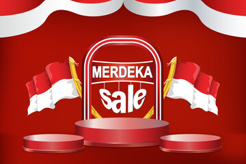 Merdeka Sale (Independence Sale), Indonesian Independence Day Promo Banner design with the Indonesian Flag