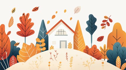 Autumn scenery, educational tools, flat design illustration