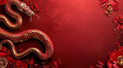 Obraz premium Snake Zodiac Sign in Happy Chinese New Year 2025 Background with Text Space