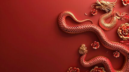 Fototapeta premium Happy Chinese New Year 2025: Background with Snake Zodiac Sign and Text Space