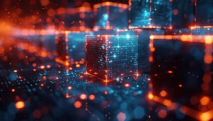 Obraz premium Abstract Digital Cubes with Glowing Lights