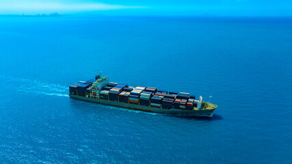 Aerial view of the freight shipping transport system cargo ship container. international transportation Export-import business, logistics, transportation industry concepts  © Media 