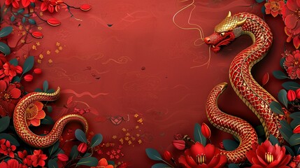 Obraz premium Celebrate Chinese New Year 2025: Snake Zodiac Sign and Text Space Background