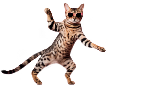 Stylish cat wearing sunglasses strikes a playful isolate on transparent background, cutout, png