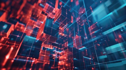 Obraz premium Abstract Digital Network with Blue and Red Lines