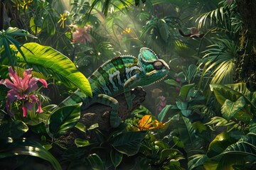 Create a photorealistic image of a lush jungle scene at midday, with the main object, with generative ai