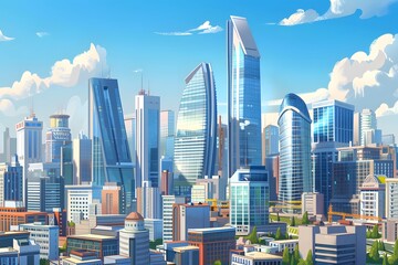 Obraz premium Modern Cityscape with Skyscrapers and Blue Sky