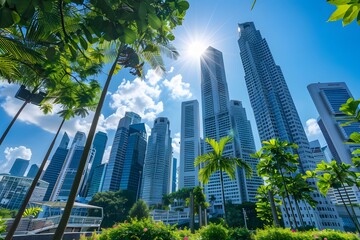 Obraz premium Singapore Skyline with Lush Greenery and a Bright Sun