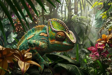 Obraz premium Create a photorealistic image of a lush jungle scene at midday, with the main object, with generative ai