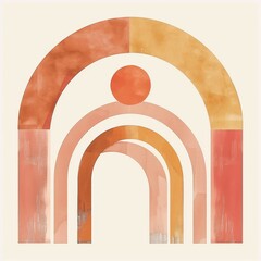 Obraz premium Calming Zen Abstract Minimalistic Watercolor Geometric Nordic Scandinavian Bohemian Pattern Art in Muted Pantone Tones