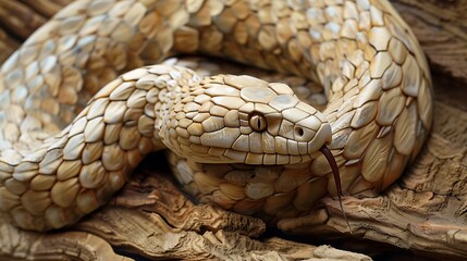 Obraz premium Temple pit snake on a wooden item very detailed and realistic shape