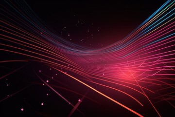 Fototapeta premium Abstract background features neon lines, laser show, and pulsating elements, with diagrams and equalizers adding to the overall virtual reality experience. AI generated.